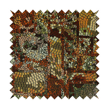 Pasha Stained Mosaic Pattern Multicolour Red Yellow Bronze Chenille Upholstery Furnishing Fabric CTR-1062 - Roman Blinds