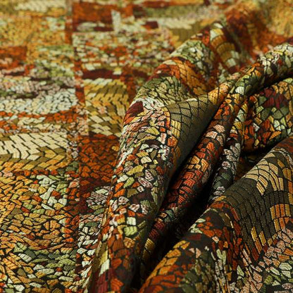 Pasha Stained Mosaic Pattern Multicolour Red Yellow Bronze Chenille Upholstery Furnishing Fabric CTR-1062 - Roman Blinds