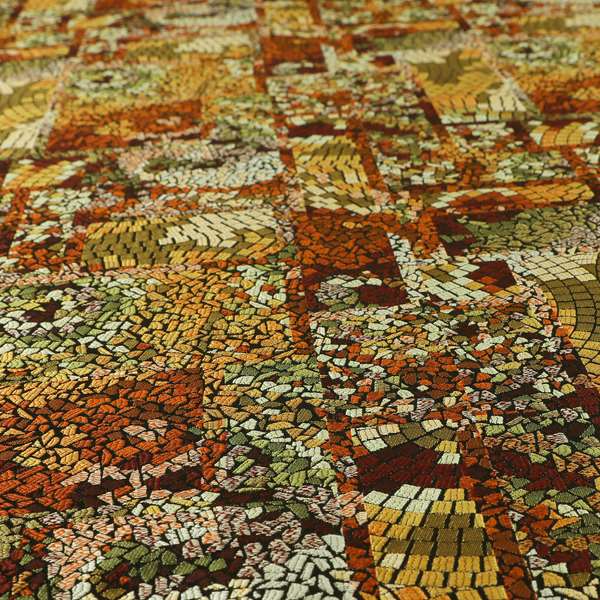 Pasha Stained Mosaic Pattern Multicolour Red Yellow Bronze Chenille Upholstery Furnishing Fabric CTR-1062 - Roman Blinds