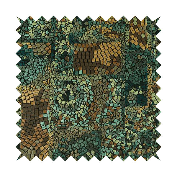 Pasha Stained Mosaic Pattern Multicolour Teal Blue Brown Chenille Upholstery Furnishing Fabric CTR-1063