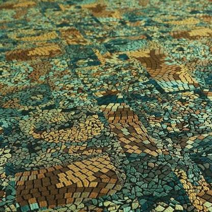 Pasha Stained Mosaic Pattern Multicolour Teal Blue Brown Chenille Upholstery Furnishing Fabric CTR-1063