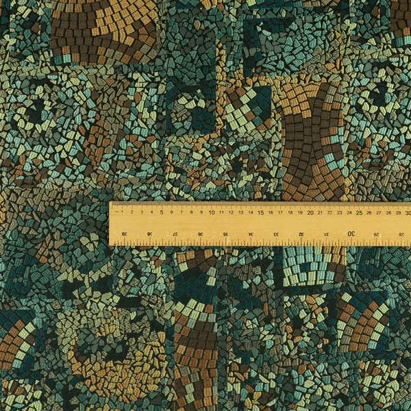 Pasha Stained Mosaic Pattern Multicolour Teal Blue Brown Chenille Upholstery Furnishing Fabric CTR-1063 - Roman Blinds