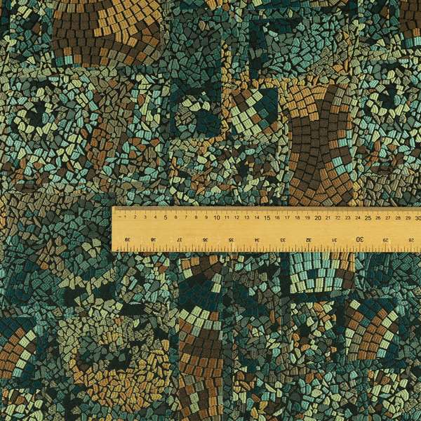 Pasha Stained Mosaic Pattern Multicolour Teal Blue Brown Chenille Upholstery Furnishing Fabric CTR-1063 - Made To Measure Curtains