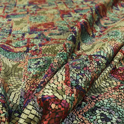 Pasha Stained Mosaic Pattern Multicolour Purple Pink Chenille Upholstery Furnishing Fabric CTR-1064 - Handmade Cushions