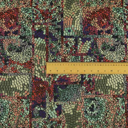 Pasha Stained Mosaic Pattern Multicolour Purple Pink Chenille Upholstery Furnishing Fabric CTR-1064 - Roman Blinds