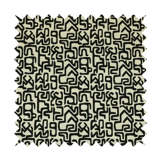 Serengeti Black White Reversible Ancient Geometric Pattern Furnishing Chenille Upholstery Fabric CTR-1065