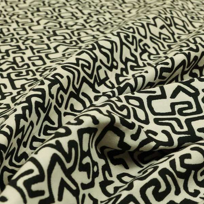 Serengeti Black White Reversible Ancient Geometric Pattern Furnishing Chenille Upholstery Fabric CTR-1065 - Roman Blinds