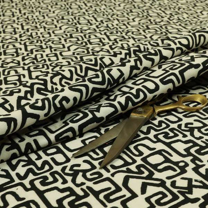 Serengeti Black White Reversible Ancient Geometric Pattern Furnishing Chenille Upholstery Fabric CTR-1065 - Roman Blinds