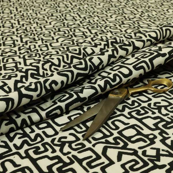 Serengeti Black White Reversible Ancient Geometric Pattern Furnishing Chenille Upholstery Fabric CTR-1065 - Handmade Cushions