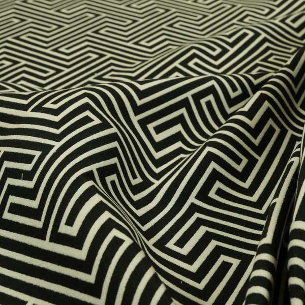 Serengeti Black White Reversible Geometric Maze Pattern Furnishing Chenille Upholstery Fabric CTR-1067 - Roman Blinds