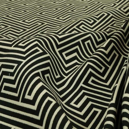 Serengeti Black White Reversible Geometric Maze Pattern Furnishing Chenille Upholstery Fabric CTR-1067