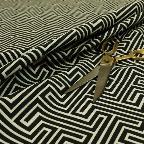 Serengeti Black White Reversible Geometric Maze Pattern Furnishing Chenille Upholstery Fabric CTR-1067 - Roman Blinds