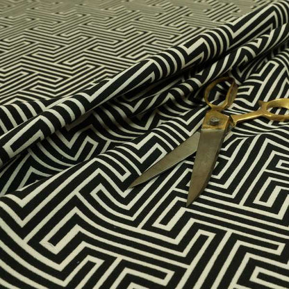 Serengeti Black White Reversible Geometric Maze Pattern Furnishing Chenille Upholstery Fabric CTR-1067 - Roman Blinds