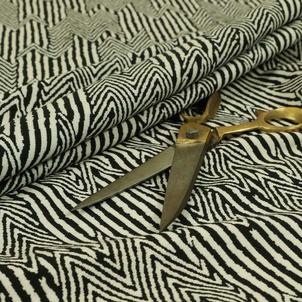 Serengeti Black White Reversible Tribal Stripe Pattern Furnishing Chenille Upholstery Fabric CTR-1069 - Roman Blinds