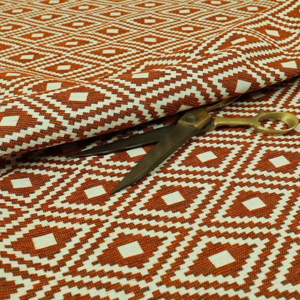 Jehan Star Kilim Pattern In Orange Colour Furnishing Upholstery Fabric CTR-1070 - Roman Blinds