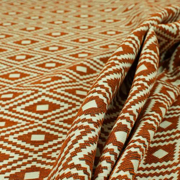 Jehan Star Kilim Pattern In Orange Colour Furnishing Upholstery Fabric CTR-1070 - Roman Blinds