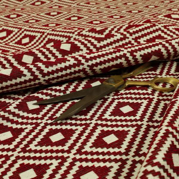 Jehan Star Kilim Pattern In Red Colour Furnishing Upholstery Fabric CTR-1073 - Roman Blinds