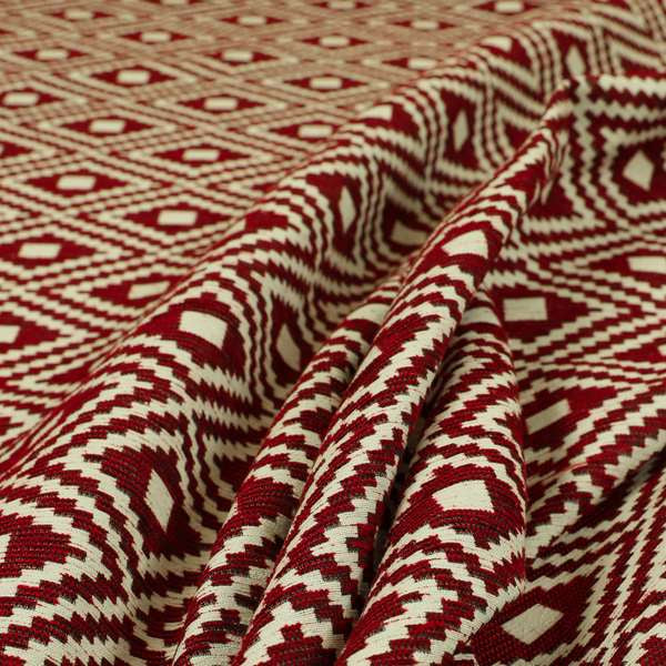 Jehan Star Kilim Pattern In Red Colour Furnishing Upholstery Fabric CTR-1073 - Made To Measure Curtains