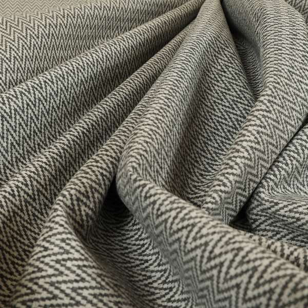 Elemental Collection Chevron Pattern Soft Wool Textured Grey White Colour Upholstery Fabric CTR-109 - Roman Blinds