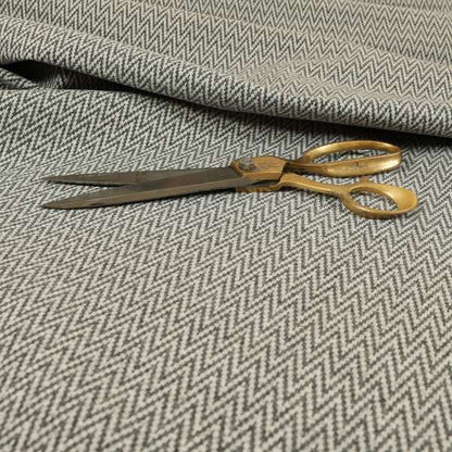 Elemental Collection Chevron Pattern Soft Wool Textured Grey White Colour Upholstery Fabric CTR-109 - Roman Blinds