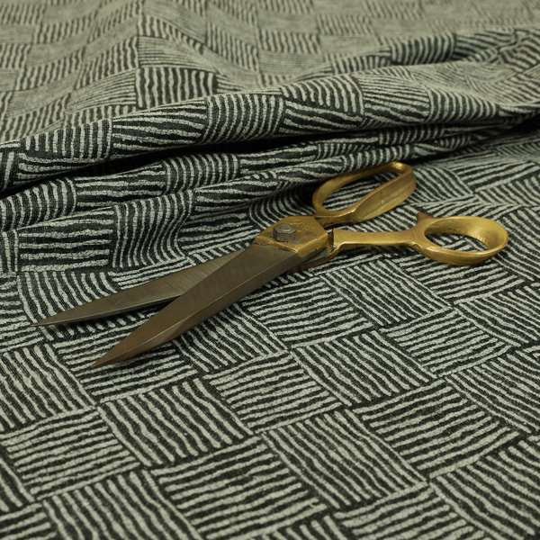 Noah Black Grey Colour Gingham Stripe Pattern Upholstery Fabrics CTR-1093