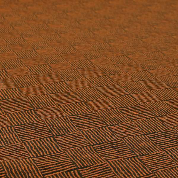 Noah Orange Colour Gingham Stripe Pattern Upholstery Fabrics CTR-1094