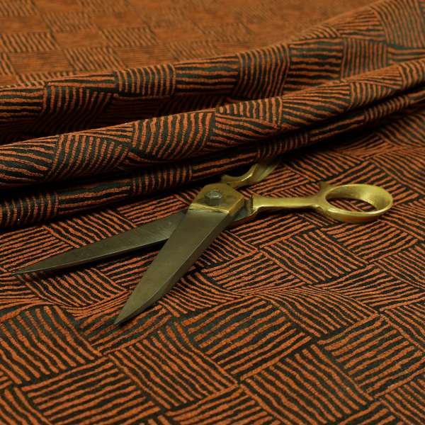 Noah Orange Colour Gingham Stripe Pattern Upholstery Fabrics CTR-1094 - Made To Measure Curtains