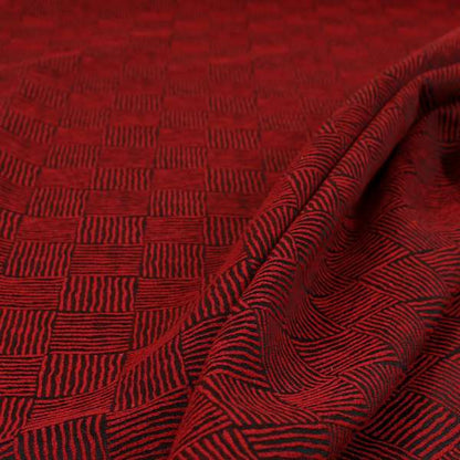 Noah Red Colour Gingham Stripe Pattern Upholstery Fabrics CTR-1097 - Made To Measure Curtains