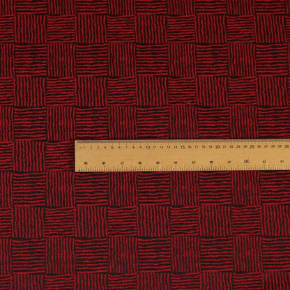 Noah Red Colour Gingham Stripe Pattern Upholstery Fabrics CTR-1097