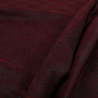 Noah Burgundy Colour Gingham Stripe Pattern Upholstery Fabrics CTR-1098 - Made To Measure Curtains