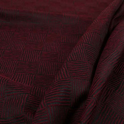 Noah Burgundy Colour Gingham Stripe Pattern Upholstery Fabrics CTR-1098