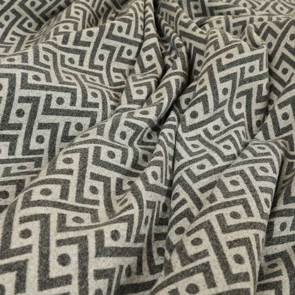 Elemental Collection Geometric Chevron Pattern Soft Wool Textured Grey White Colour Upholstery Fabric CTR-111