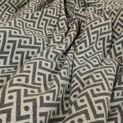 Elemental Collection Geometric Chevron Pattern Soft Wool Textured Grey White Colour Upholstery Fabric CTR-111