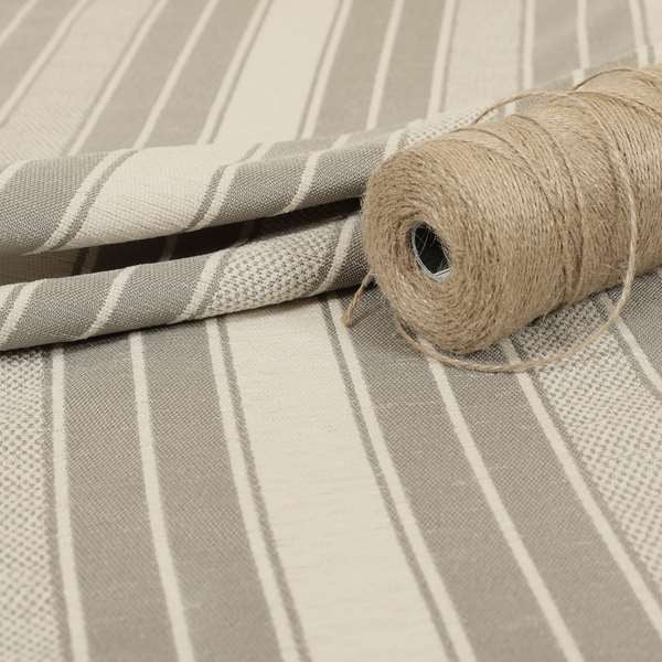 Bangalore Striped Pattern Chenille Material In White Silver Colour Upholstery Fabric CTR-1111 - Made To Measure Curtains