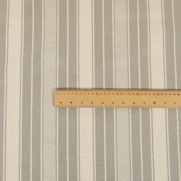 Bangalore Striped Pattern Chenille Material In White Silver Colour Upholstery Fabric CTR-1111