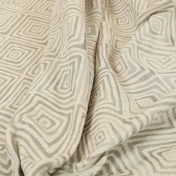 Manali Geometric Pattern Chenille Material In White Silver Colour Upholstery Fabric CTR-1112 - Made To Measure Curtains