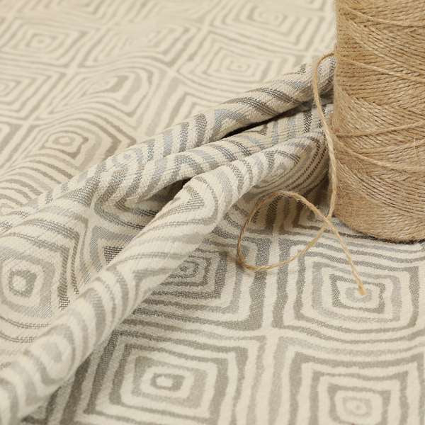 Manali Geometric Pattern Chenille Material In White Silver Colour Upholstery Fabric CTR-1112 - Made To Measure Curtains