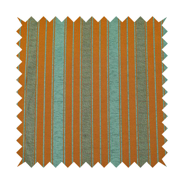 Bangalore Striped Pattern Chenille Material In Blue Teal Orange Colour Upholstery Fabric CTR-1114 - Made To Measure Curtains