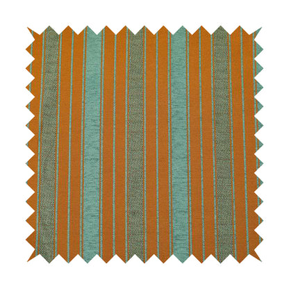 Bangalore Striped Pattern Chenille Material In Blue Teal Orange Colour Upholstery Fabric CTR-1114 - Made To Measure Curtains