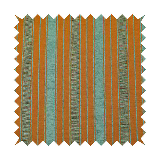 Bangalore Striped Pattern Chenille Material In Blue Teal Orange Colour Upholstery Fabric CTR-1114