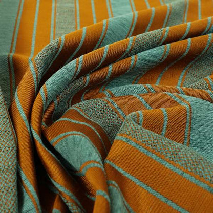 Bangalore Striped Pattern Chenille Material In Blue Teal Orange Colour Upholstery Fabric CTR-1114 - Made To Measure Curtains