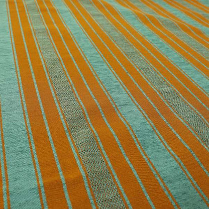 Bangalore Striped Pattern Chenille Material In Blue Teal Orange Colour Upholstery Fabric CTR-1114 - Made To Measure Curtains