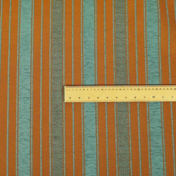 Bangalore Striped Pattern Chenille Material In Blue Teal Orange Colour Upholstery Fabric CTR-1114 - Handmade Cushions