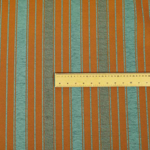 Bangalore Striped Pattern Chenille Material In Blue Teal Orange Colour Upholstery Fabric CTR-1114 - Made To Measure Curtains