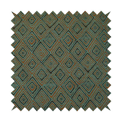 Manali Geometric Pattern Chenille Material In Blue Teal Orange Colour Upholstery Fabric CTR-1115 - Roman Blinds