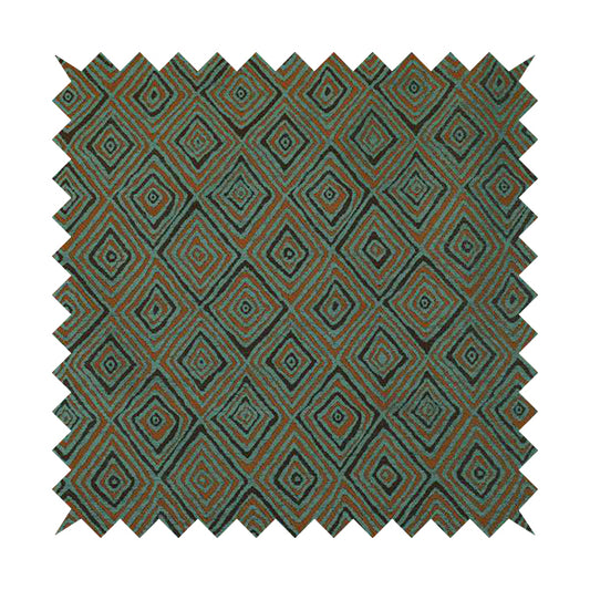 Manali Geometric Pattern Chenille Material In Blue Teal Orange Colour Upholstery Fabric CTR-1115