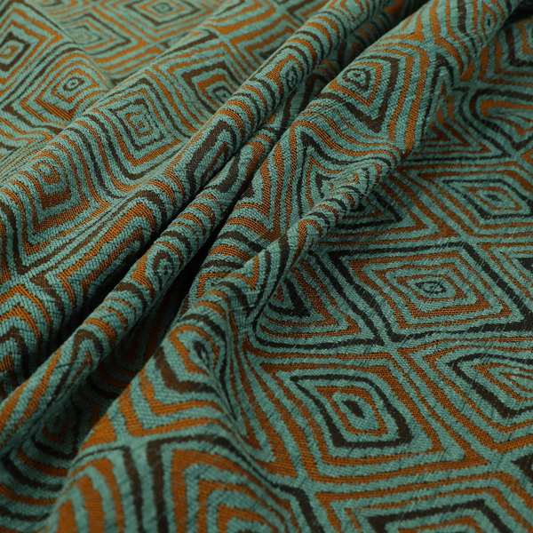 Manali Geometric Pattern Chenille Material In Blue Teal Orange Colour Upholstery Fabric CTR-1115 - Roman Blinds