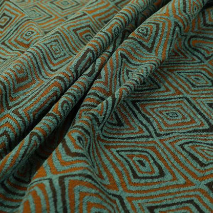 Manali Geometric Pattern Chenille Material In Blue Teal Orange Colour Upholstery Fabric CTR-1115 - Made To Measure Curtains