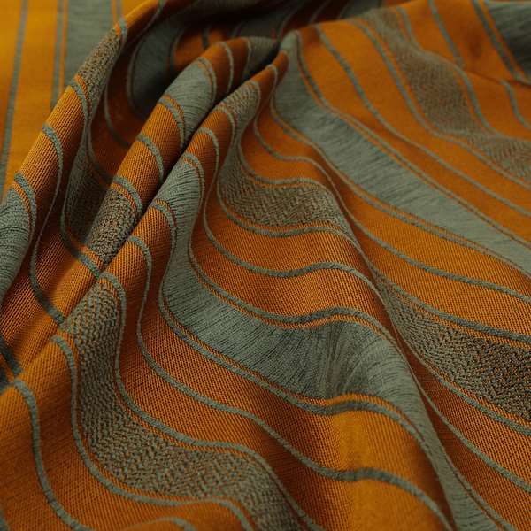 Bangalore Striped Pattern Chenille Material In Grey Orange Colour Upholstery Fabric CTR-1117