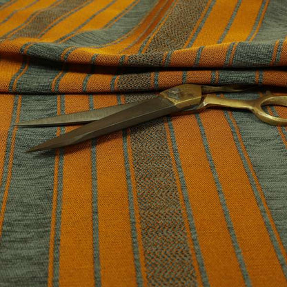 Bangalore Striped Pattern Chenille Material In Grey Orange Colour Upholstery Fabric CTR-1117